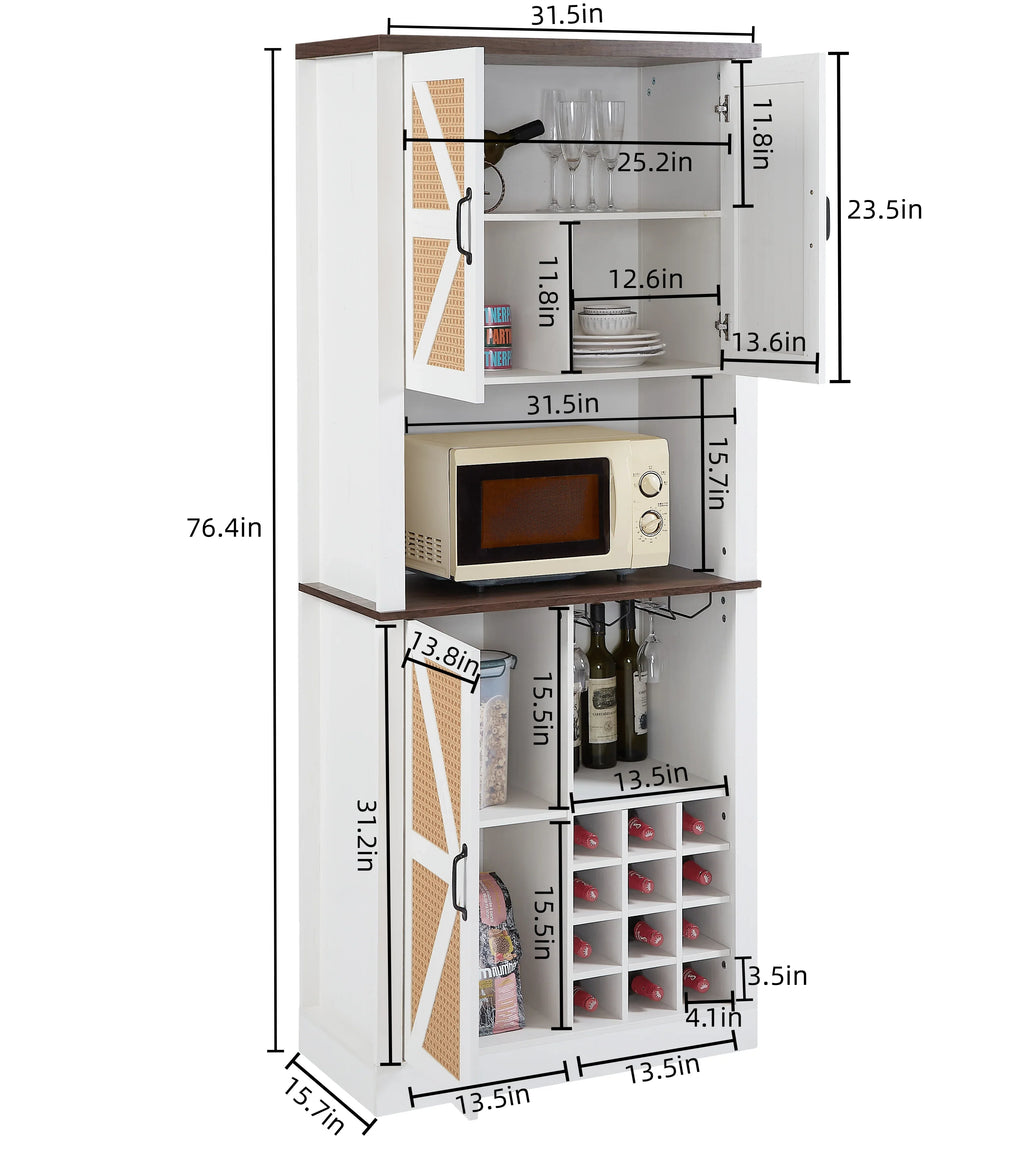 eprolo farmhouse faux rattan wine and bar cabinet with microwave shelf and storage.