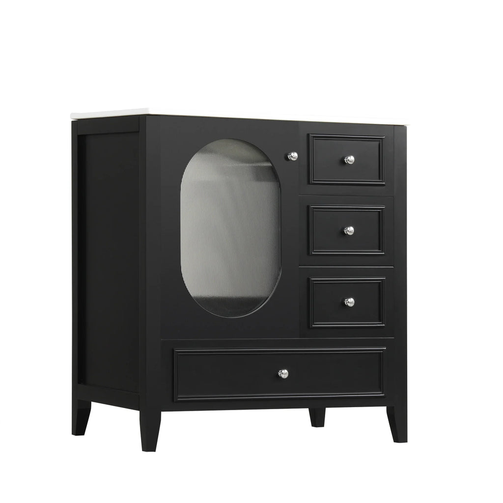 eprolo 30 inch black bathroom vanity cabinet with sink and three drawers