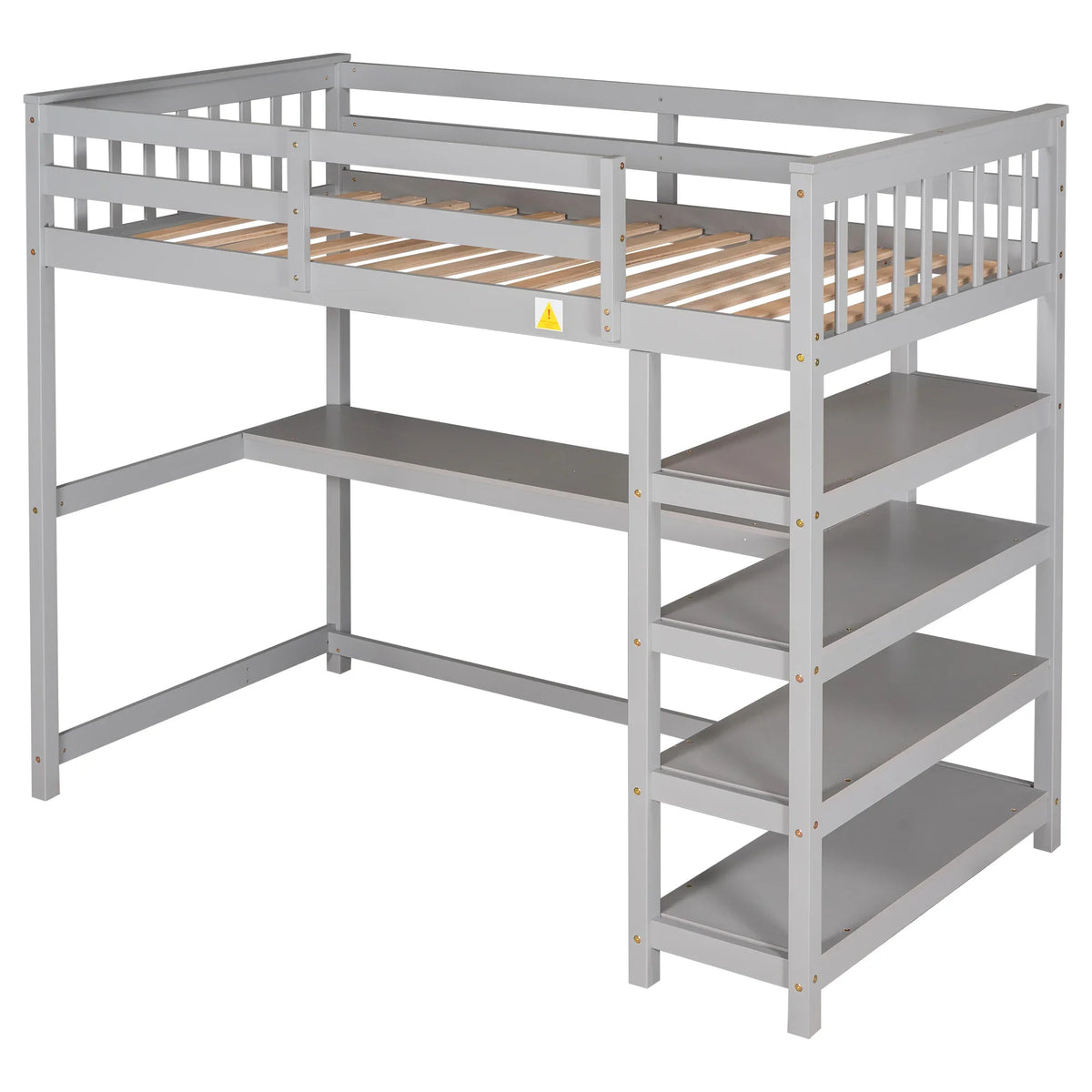 eprolo Twin Size Loft Bed with built-in storage shelves and under-bed desk in gray
