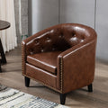 Brown PU leather tufted barrel chair with gold nailhead trim by eprolo